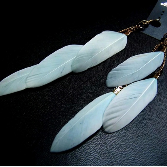 NEW!!! BOHO Feather Dangles~Baby blue green. - Picture 2 of 8